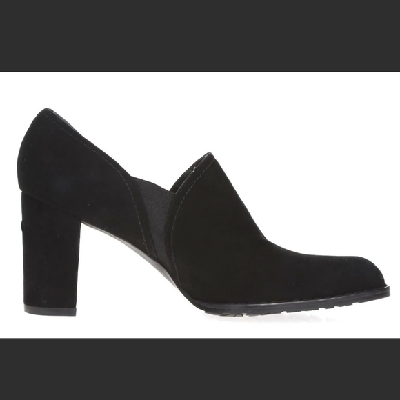 Stuart Weitzman Black Suede Leather Slip On Heels Traction Luxury Designer - Picture 2 of 14